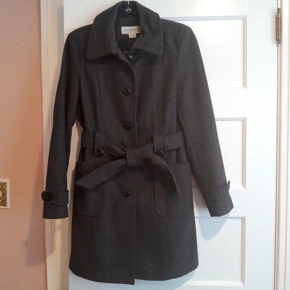 Charcoal Gray Wool Coat Detachable Hood - Picture 1 of 16